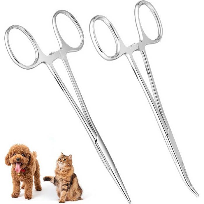 Ciseaux de Toilettage Professionnels Pince Hémostatique en Acier Inoxydable Pince Kocher Infirmier 2pcs droite et Incurvée