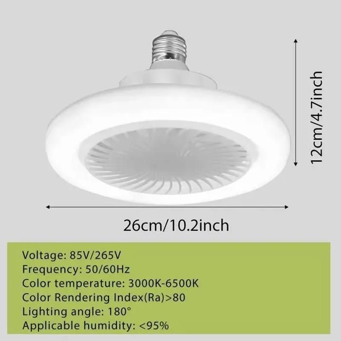 Ventilateur plafond avec Lumière Lampe E27 Ventilateurs De Plafond Fermés Silencieux 30W Ventilateur Mural Portable pour 10-15㎡