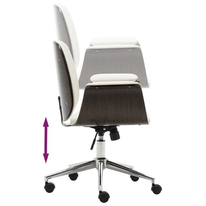 Chaise de bureau Blanc Bois courbé et similicuir_2 ans garantie_59475 Chaise de bureau Blanc Bois courbé et similicuir_2 ans garantie_59475