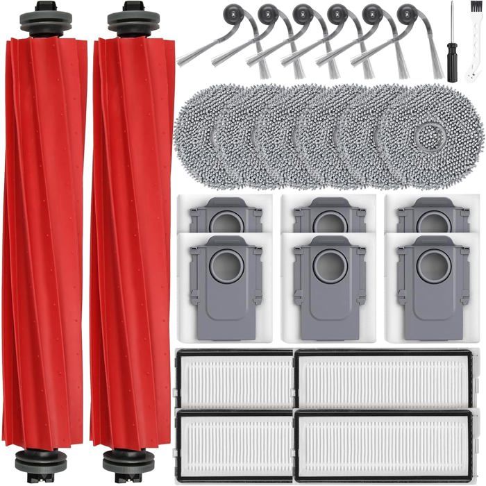 Lot de 26 accessoires pour robot aspirateur Roborock QV 35A/QV 35S/QR598/QR7982 brosses principales6 sacs à poussière