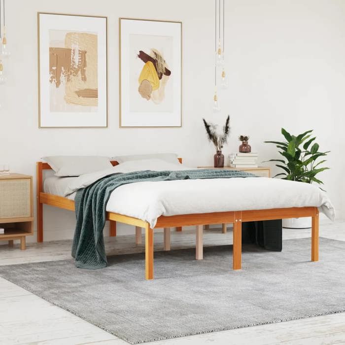 Lit pour personne âgée sans matelas 140x200 cm bois pin massif - Cadre durable - design élégant(19399)