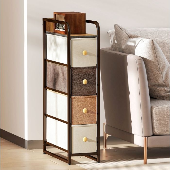 Commode 4 tiroirs en tissu non-tissé avec structure acier multicolore gain de place montage facile JOINERY