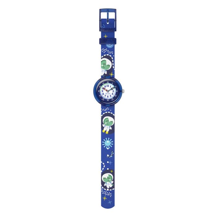 Montre - FLIK FLAK - CROCONAUTS FBNP252 - Bracelet bleu PET recyclé - Crocodiles astronautes - Boîtier biosourcé