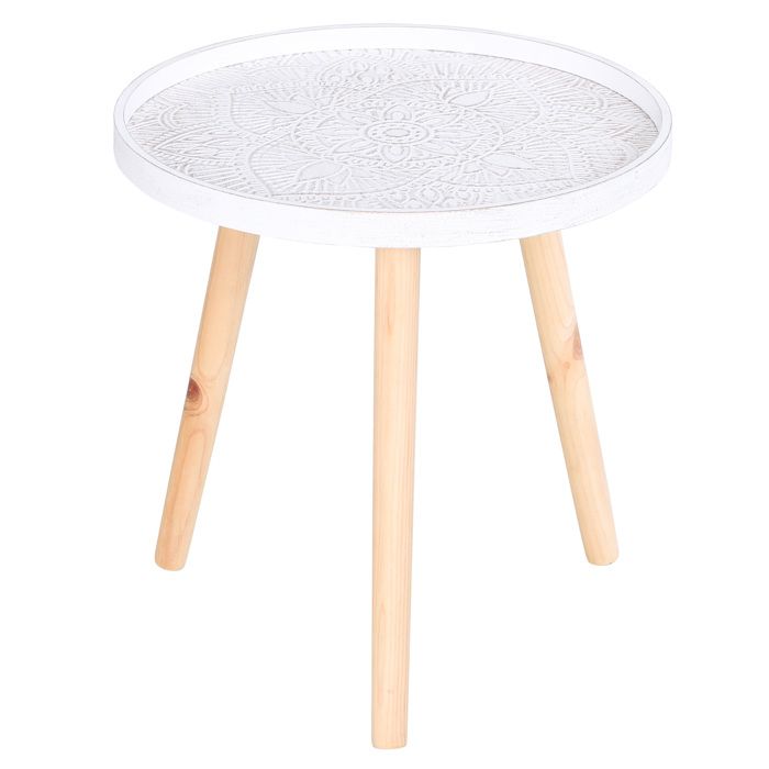 Table dappoint - Petite table de salon - Forme ronde - 40 x 40 x 40 5 cm - Coloris blanc et doré - Pour salon - Bois - EUJIGSHOP