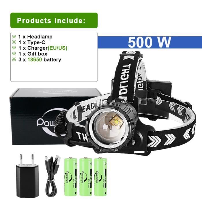 Lampe Frontale LED Rechargeable XPE Q5 - Batterie 18650 Intégrée, Focale Ajustable, Puissante