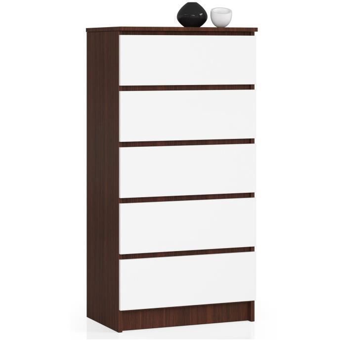 Commode AKORD K60 Wengé 60 cm 5 tiroirs façade Blanche 60x40x121 cm