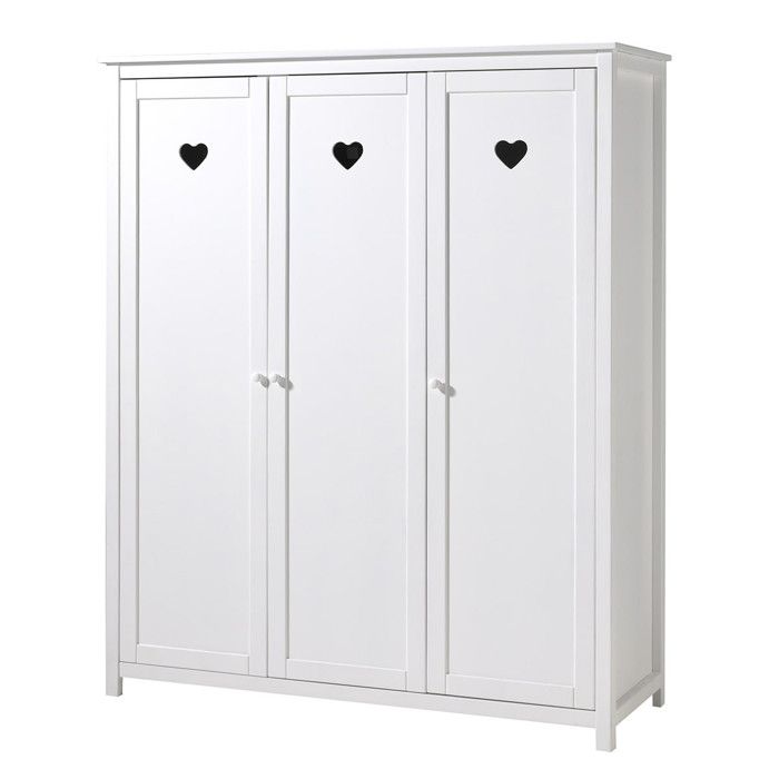 MILADY - Armoire 3 Portes Blanche Motifs Coeurs Ajourés