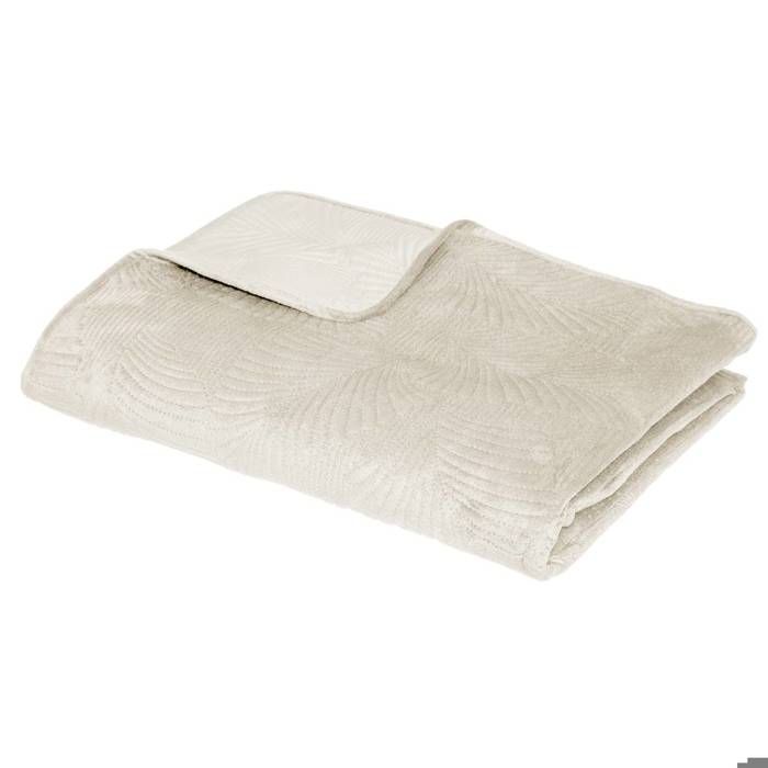 Dessus de lit Delia feuille velours blanc ivoire 240x260cm