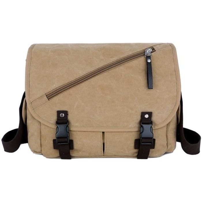 sac à epaule bandoulière messenger cartable scolaire besace en toile kaki pour homme femme