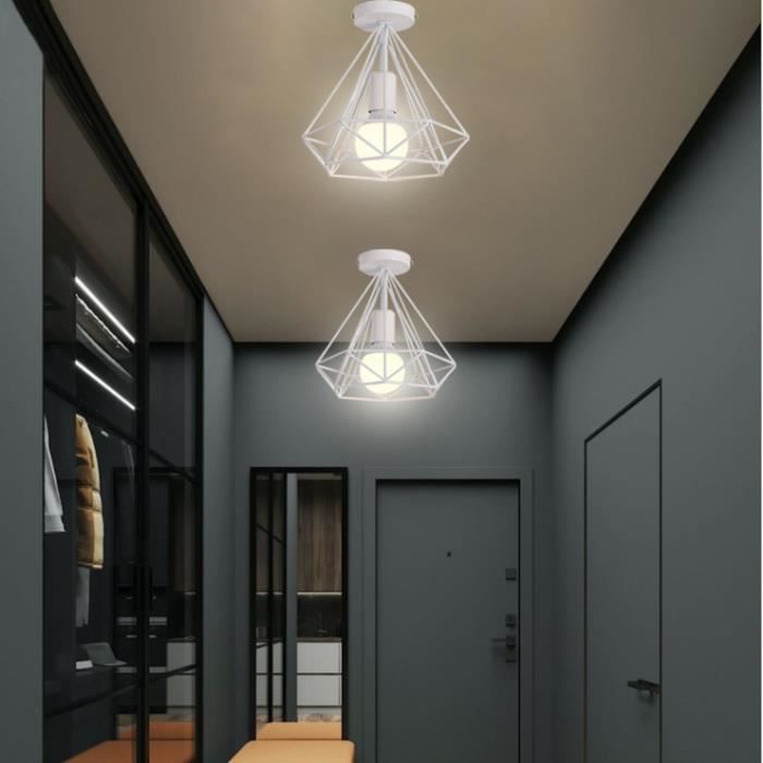 MOGOD 2x Plafonnier Industriel Rétro en Fer Forgé Lustre de Plafonde Luminaire forme Diamant E27 40W pour Couloir Bar Salon