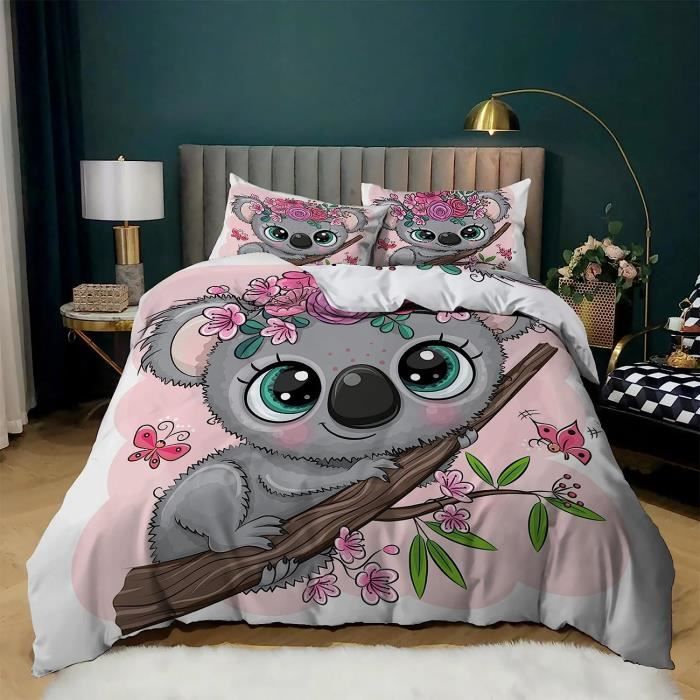 Housse De Couette 90X190 Enfant Rose Koala Parure De Lit