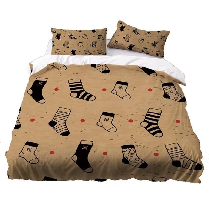Parure De Lit Noël 240x260 Cm - Motif Bonhomme Pain D'Épice - 2 Taies 65x65 - Microfibre Douce Reversible Zip