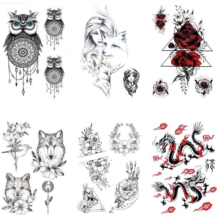 COKTAK Lot De 6 Feuilles De Tatouages Temporaires HQ Pour Femmes, Enfants, Hommes, Kit De Maquillage D'Halloween, Cosplay, Faux Visage Joker, Tatouages Temporaires, Accessoires De Fête