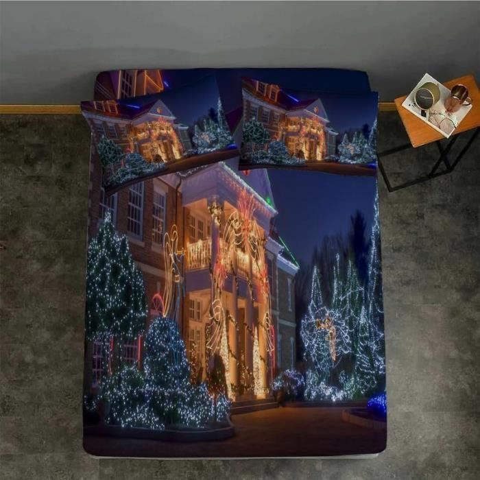 Drap Housse 140x190 Cm Violet Avec Fleurs Et Papillons 3D - Pour Lit 2 Personnes - Inclut 2 Taies D'Oreiller 65x65 Cm