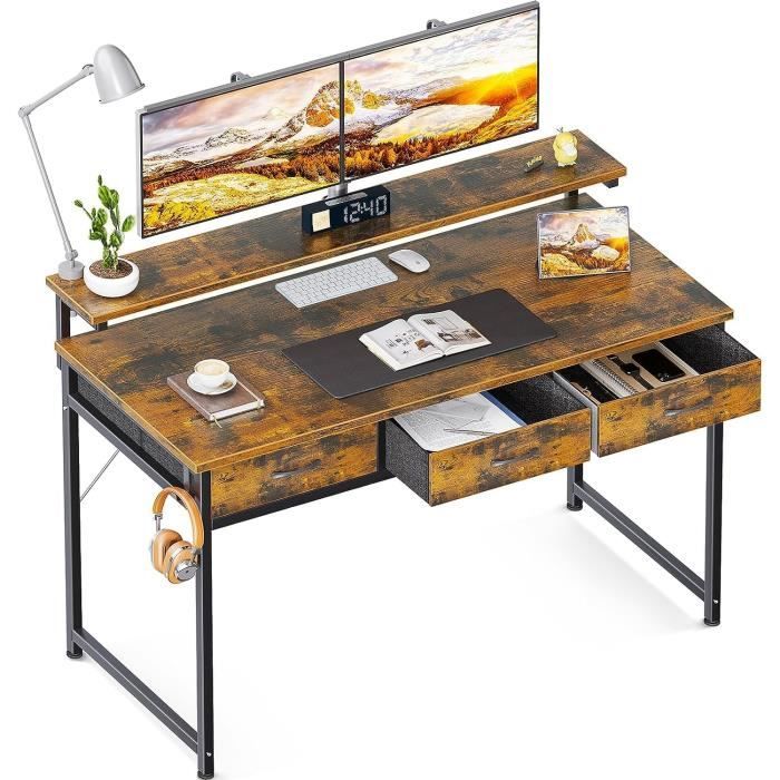 Bureau Compact Avec Rangement 80x50 Cm - Cadre Métal, Plateau Marron Vintage - Idéal Télétravail, Petit Espace, Salon - 7