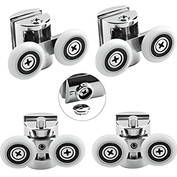 25mm Lot de 8 roulettes pour porte de douche 23 mm Argenté Installations salles de bain Portes
