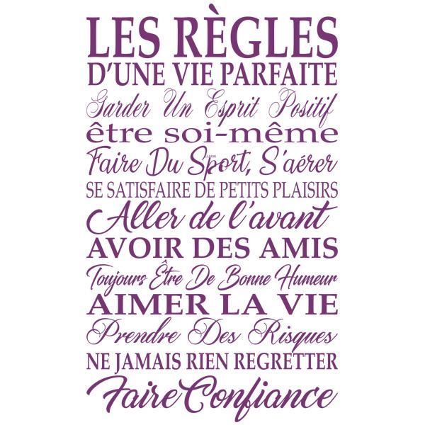 Sticker Texte Citation Les Regles D Une Vie Parfaite 50x30 Cm Violet Tex038 Cdiscount Maison