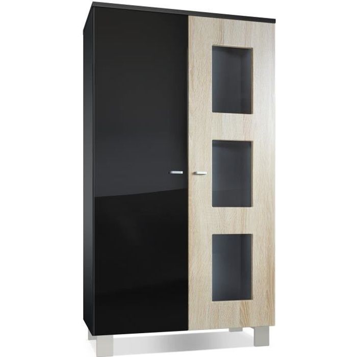 Vladon Vitrine Armoire Denjo Corps en Noir mat - Façades en Noir haute brillance et Chêne brut Vladon Vitrine Armoire Denjo Corps en Noir mat - Façades en Noir haute brillance et Chêne brut