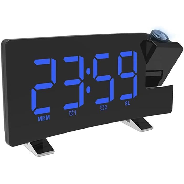 Réveil à Projection Plafond Multifonction Blanc - Horloge Projecteur Numérique Avec Alarme Et Voix