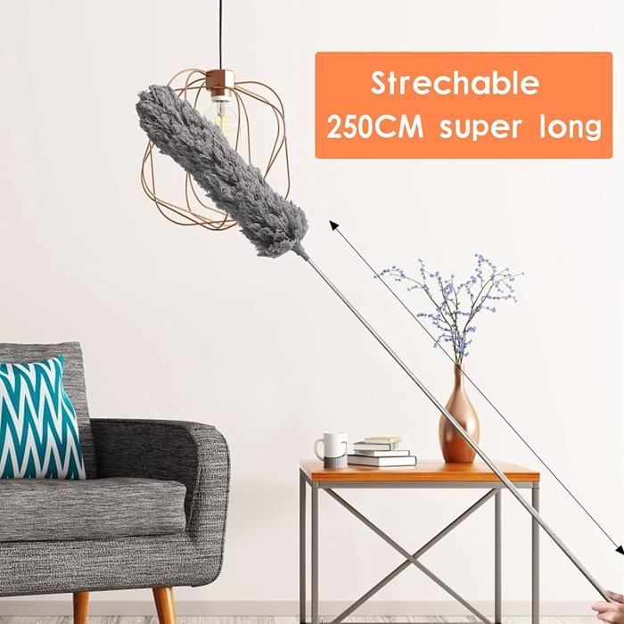 Balai Télescopique Avec Plumeau Toile D'araignée - Rallonge De 1,5 à 4,9 M, Longueur Max 6 M, Pour Nettoyage Hauteur