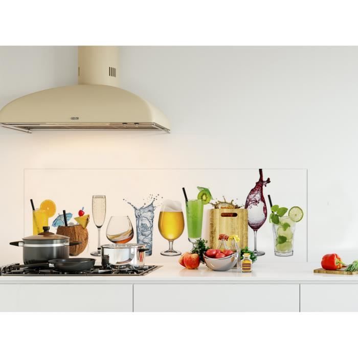 Credence De Cuisine Adhesive En Verre De Synthese Divers Cocktails Fond Blanc L 150 X H 50 Cm Achat Vente Credence Credence De Cusine Divers Cdiscount