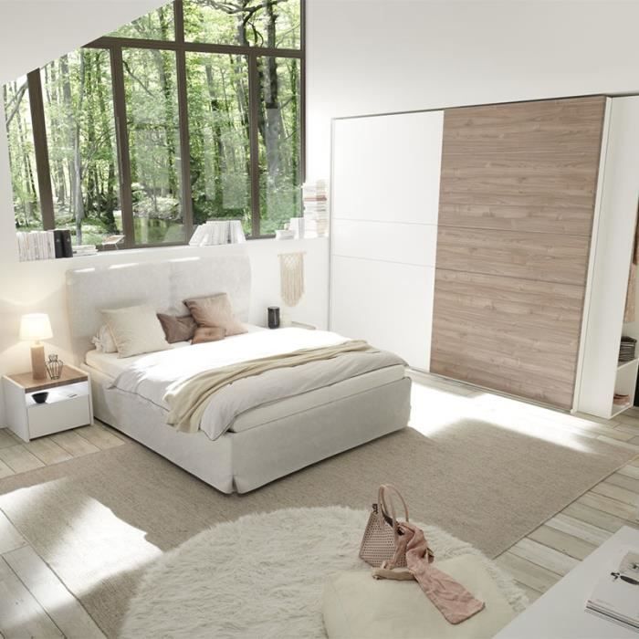 Chambre Adulte Blanche Et Couleur Bois Clair Deborah Lit Coffre