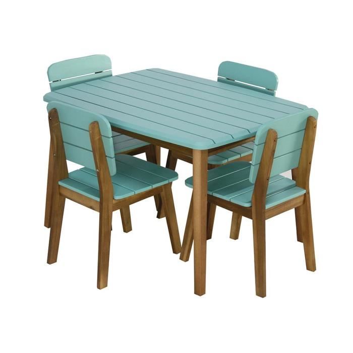Ensemble table et chaises de jardin pour enfants en acacia bleu - GOZO