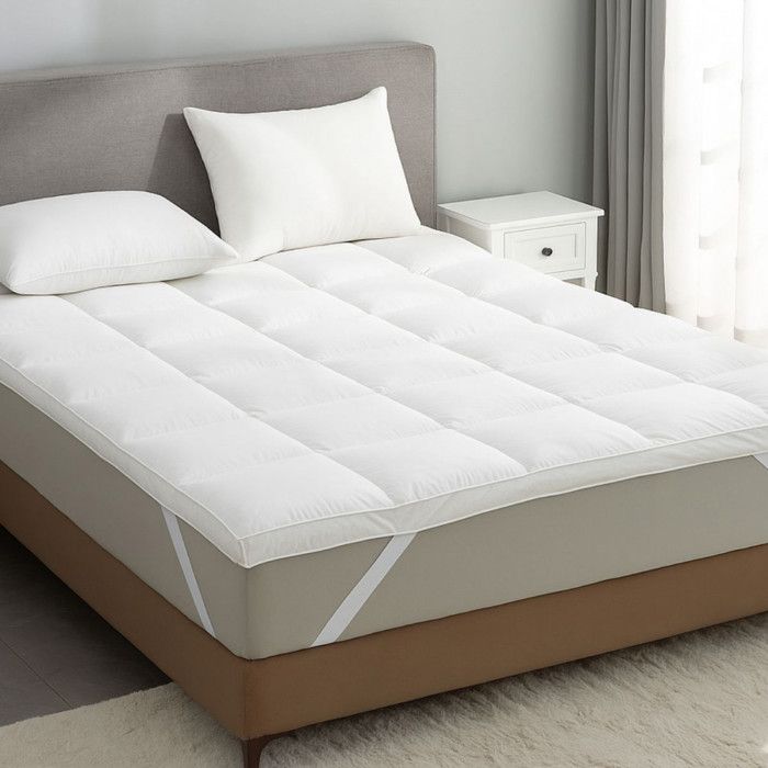 ALPES BLANC  - Surmatelas en plumes 160x200 cm &ndash; Fabrication fran&ccedil;aise &ndash; Confort h&ocirc;telier haut de gamme &ndash; Enveloppe percale 