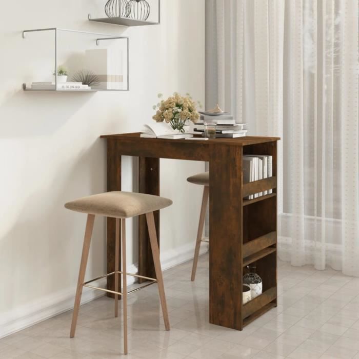 NOUVEAU Table haute de bar Table de bistro et étagère de rangement Chêne fumé 102x50x1035 cm FR4077