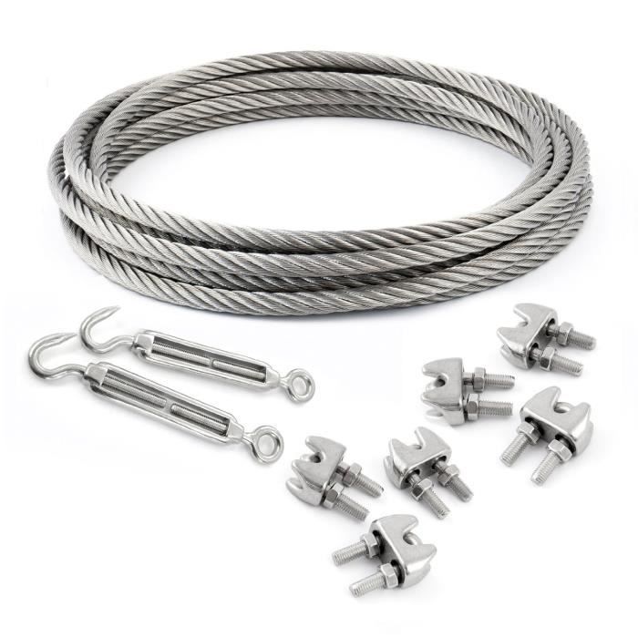 SET 15m cable 6mm acier inox cordage torons: 7x7 + 6 serre-câbles étrie + 2  tendeur oeil-crochet M6 - beaucoup de tailles disponible - Cdiscount  Bricolage