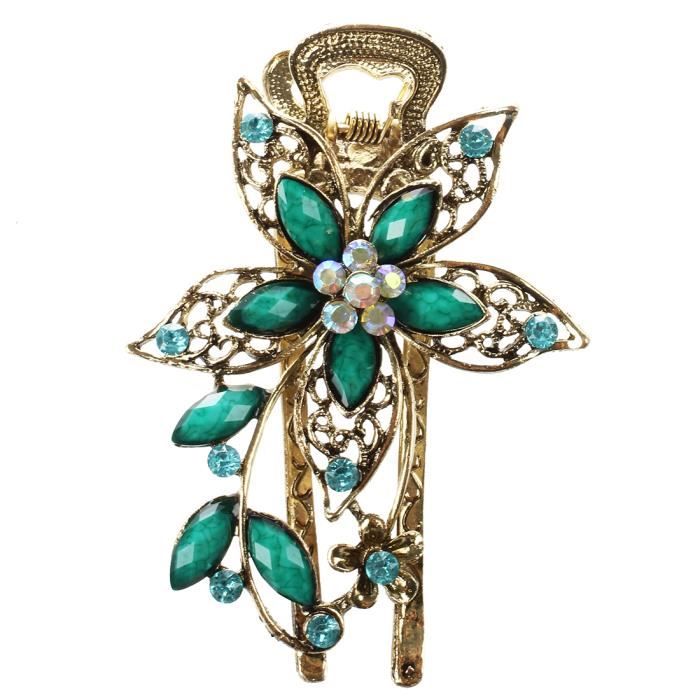 Femme Cristal Turquoise Papillon Fleur Épingles à cheveux vintage cheveux Barrettes Clip