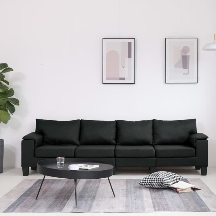 Canapé d'angle 4 places Noir Tissu Design Confort