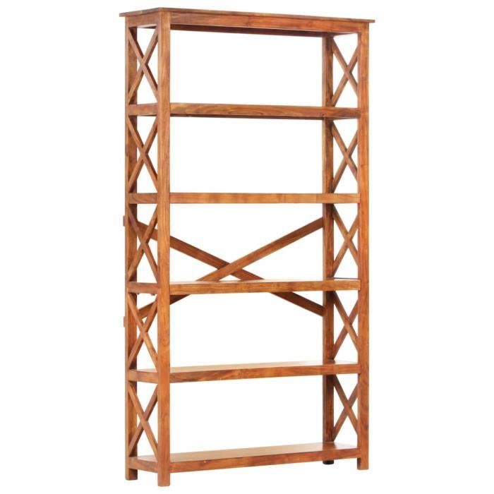 Bibliothèque En Acacia Massif – Design Moderne, 2 étagères, Facile à Monter (80x75 Cm)