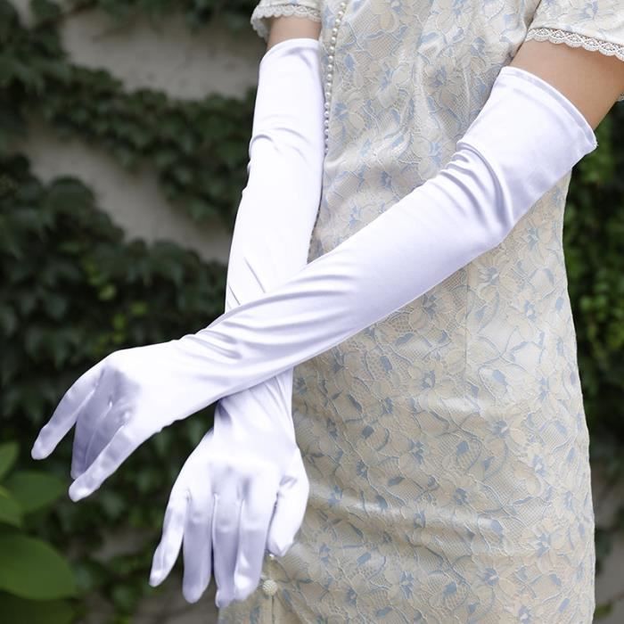 Blanc Gants De Mari e En Satin Accessoires De Mariage Longueur