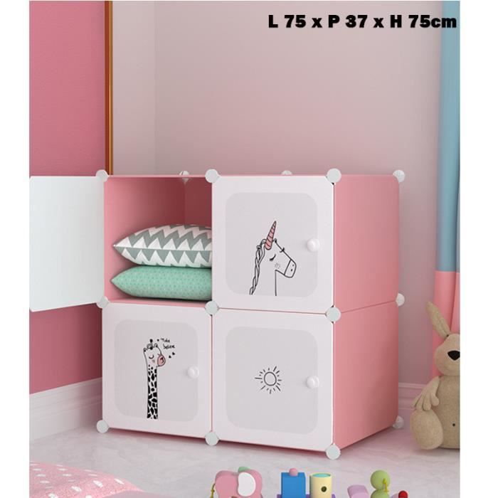 Armoire Penderie Rose Meuble Rangement Enfant avec Motifs d'animaux 4