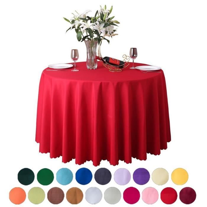 Polyester Nappe Ronde Mariage Banquet Nappe de Table Diverses Couleurs 1.6m Rouge