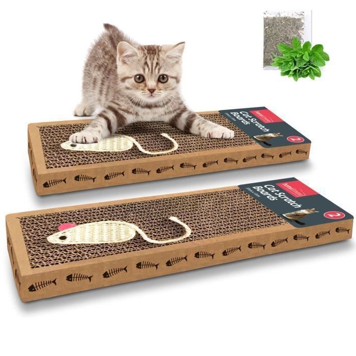 2 Pièces Tapis Griffoir pour Chat,Griffoir Chats Carton avec Herbe à Chat,Jouet Grattoir pour