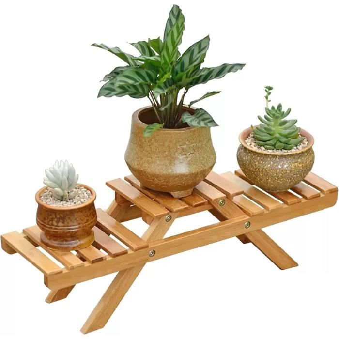 Support à Plantes 3 Niveaux En Bambou - Étagère Table Succulentes, Maison Bureau Balcon - 4