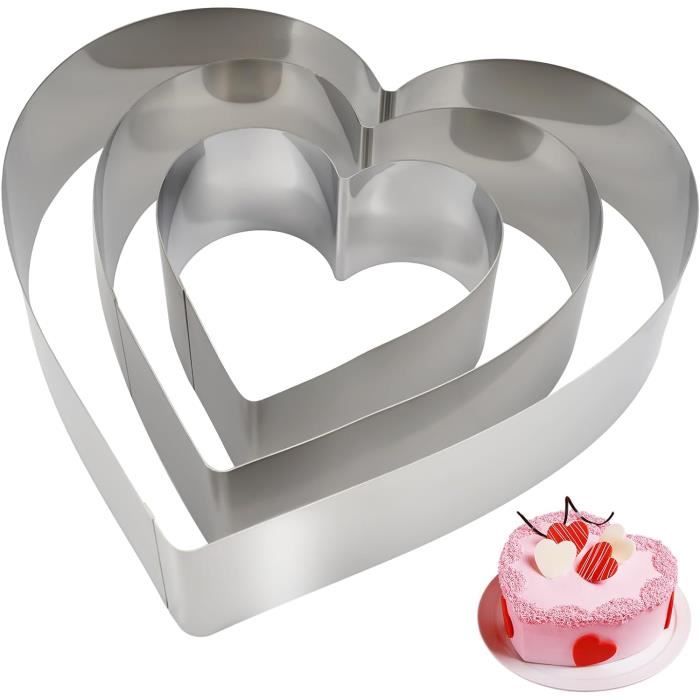 3 Pièces Cercle Patisserie Coeur, Moule Patisserie Coeur En Acier Inoxydable, Diamètre 10-15-20