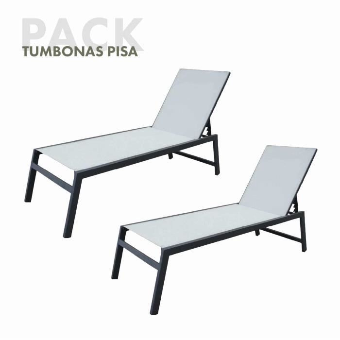 Ensemble de 2 Chaises Longues de Jardin Chillvert Pisa 203x64x43 cm en Aluminium avec Coussin Inclus Gris Clair et Anthracite Ensemble de 2 Chaises Longues de Jardin Chillvert Pisa 203x64x43 cm en Aluminium avec Coussin Inclus Gris Clair et Anthracite