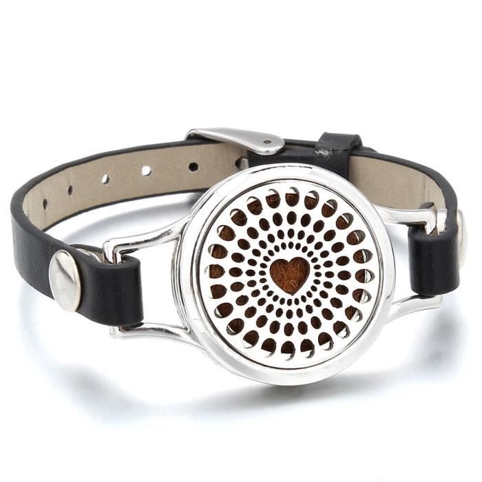 PHOGARY Bracelet Diffuseur Huiles Essentielles - Médaillon Aromathérapie + 2 Sangles Cuir PU + 10 Tampons