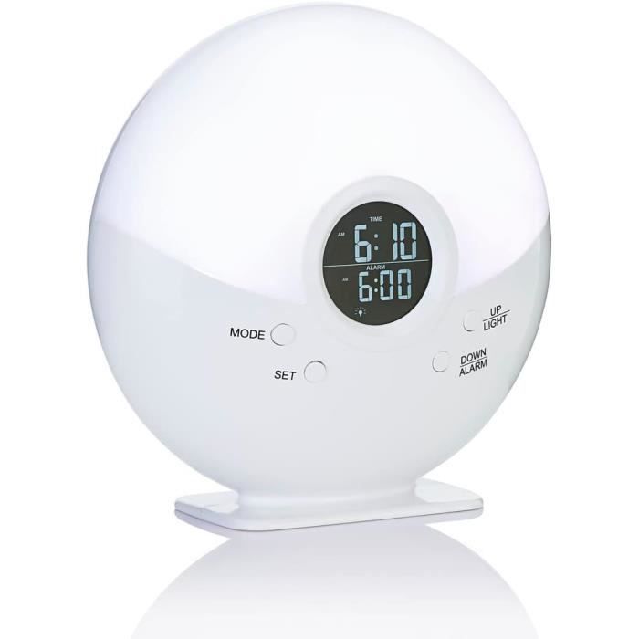 Réveil Simulateur D'aube Avec Lampe Ambiance - Enceinte Bluetooth, Chargeur Sans Fil 10W, Bruit Blanc - Multifonction 4 En 1