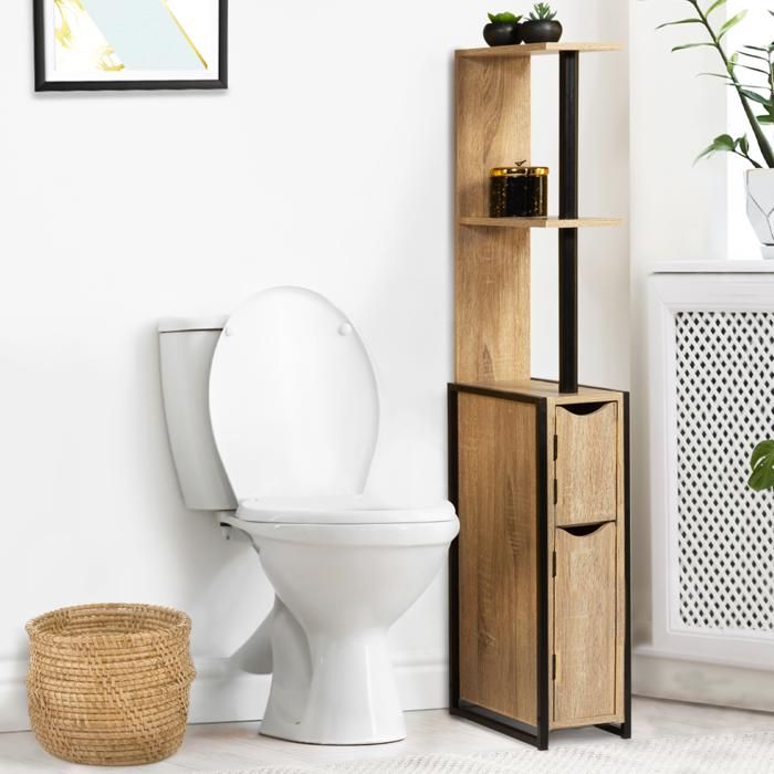 IDMARKET Meuble WC 2 portes DETROIT avec étagères design industriel