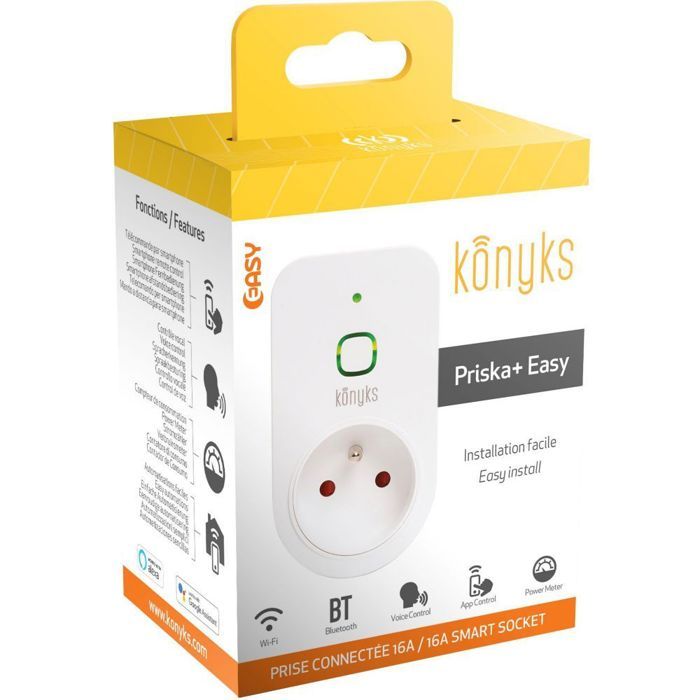 Konyks Prise connectée extérieure Pluviose Easy EU - WiFi + BT, IP 55, 16A,  3680W, Compteur de consommation, Compatible Alexa et Google Home
