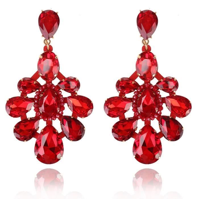 Boucles d'oreilles pendantes pierres rouges à clips- Rouge - Achat / Vente boucle  d'oreille Boucles d'oreilles pendantes Femme Adulte 