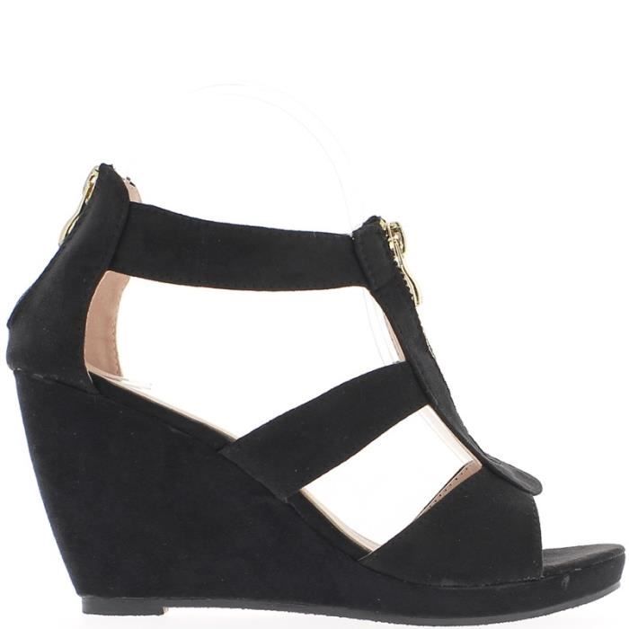 sandales noires compensees