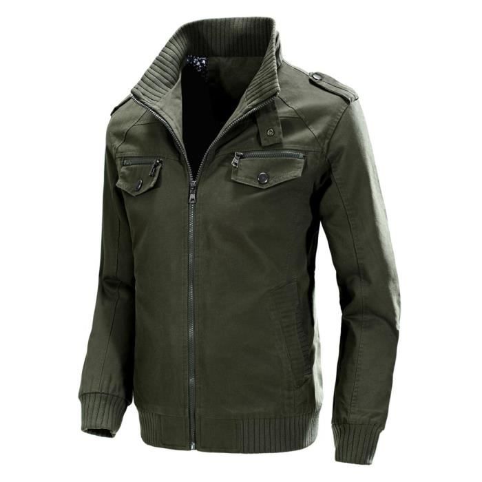 Veste Militaire Homme en Coton de Printemps Casual Veste Col