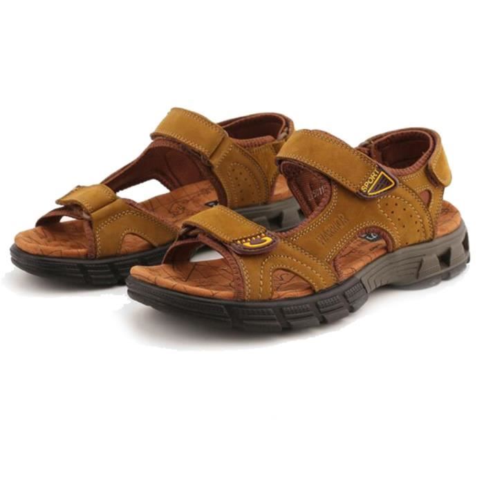 Sandales Homme en Cuir de Vachette Respirant Confortable pour Plage, Sport et Randonnée - MBF