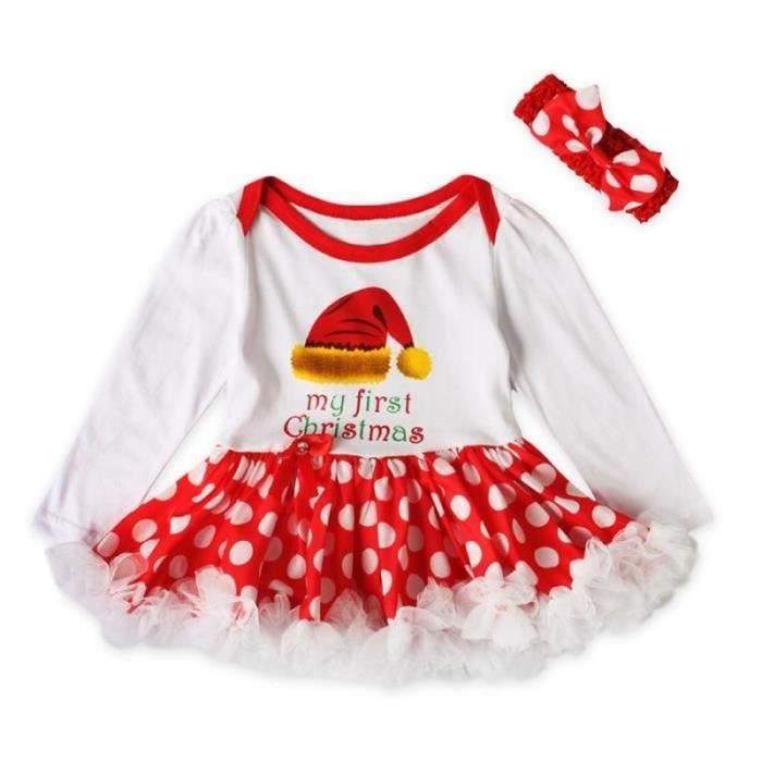 Ensemble Vêtement Noël Bébé Fille - Barboteuse Manches Longues Et Jupe à Carreaux Rouge