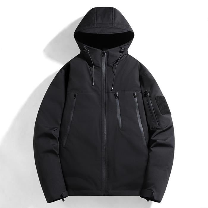 Doudoune Hiver Chaude Homme Capuche Casual Veste Zippee Epaisse Confortable Automne Hiver Couleur Contraste - Gris Gris - Prêt-à-Porter